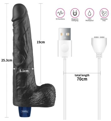 Lovetoy Real Softee crni – realistični vibrator sa testisima, 25,3cm LV330223-4